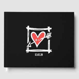 Personalized Black and Red Love Heart Wedding Guest Book