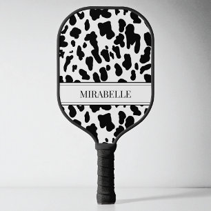 Personalized Black and White Animal Cow Print Pickleball Paddle