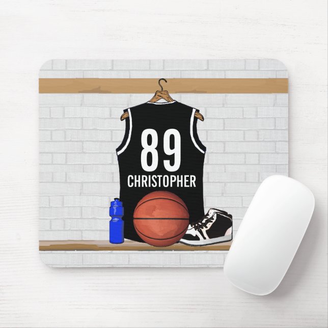 Personalized Black and White Basketball Jersey Mouse Pad (With Mouse)