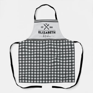 Personalized Black and White Buffalo Plaid Kitchen Apron
