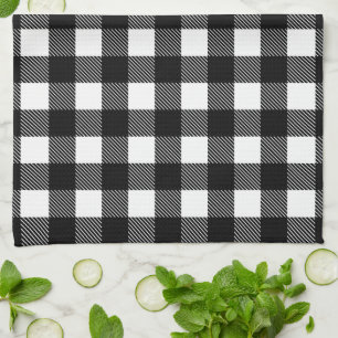 Personalized Black and White Buffalo Plaid Kitchen Tea Towel