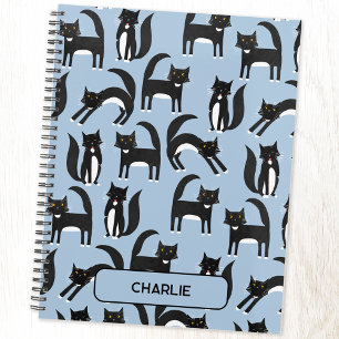 Personalized Black and White Cute Tuxedo Cat Notebook