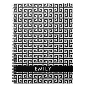 Personalized Black and White Greek Key Notebook