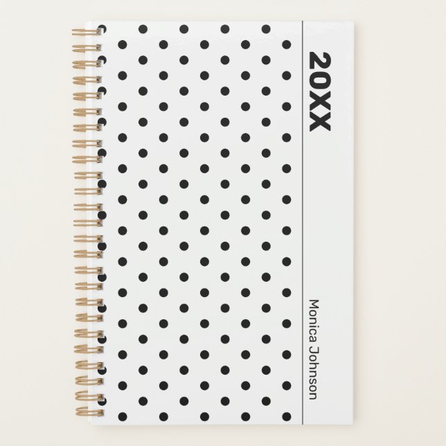 Personalized Black and White Polka Dot Planner (Front)