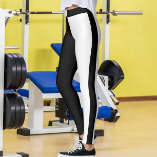 Personalized Black And White Solid Colors Stripes Leggings