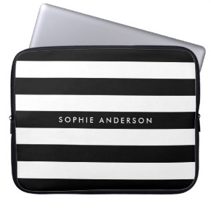 Personalized Black and White Stripes Laptop Sleeve