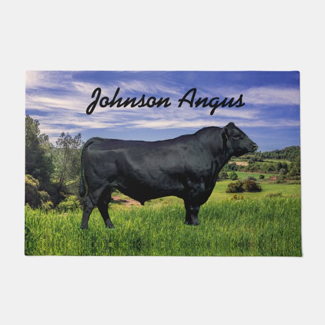Personalized Black Angus Throw Blanket Doormat (Front)