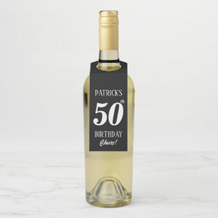 Personalized black birthday tags, shot Bottle Tag