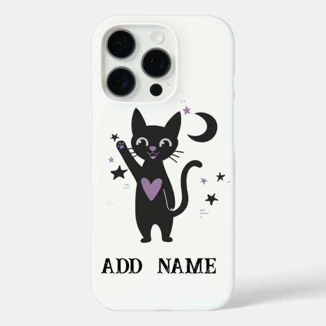 Personalized Black Cat Phone Case w/ Stars & Moon (Back)