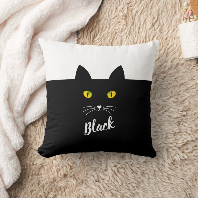 Personalized Black Cat Pillow, Gift for Cat Lovers Cushion (Blanket)