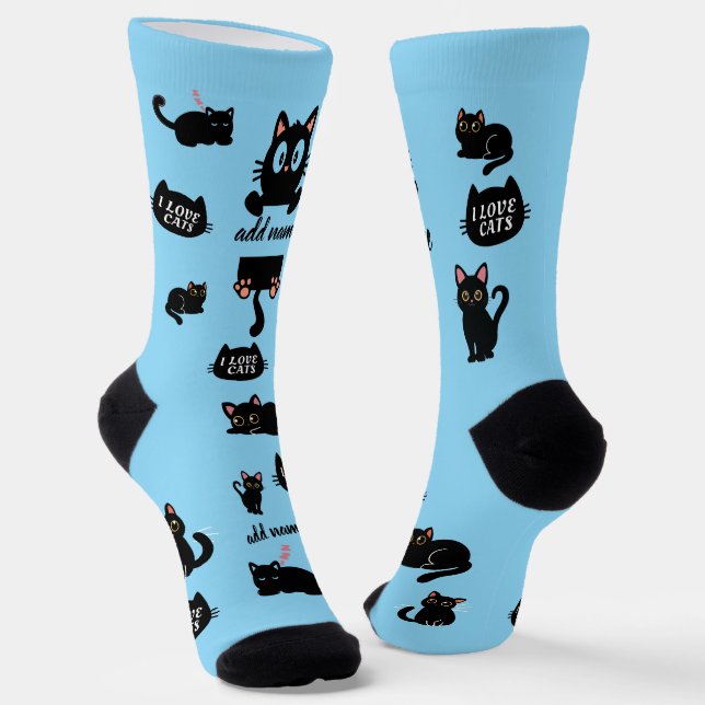 Personalized Black Cat Socks - Custom Cat Lover Gi (Angled)