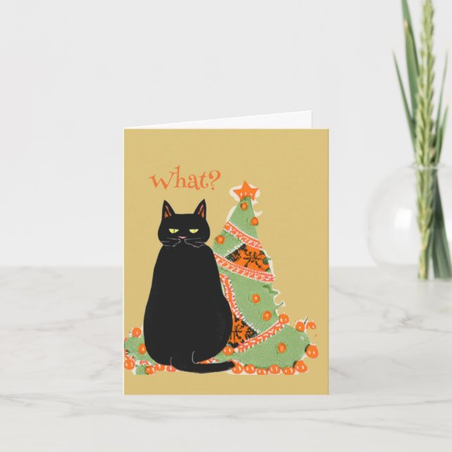 Personalized Black Cat with Attitude Christmas Holiday Card (Front)