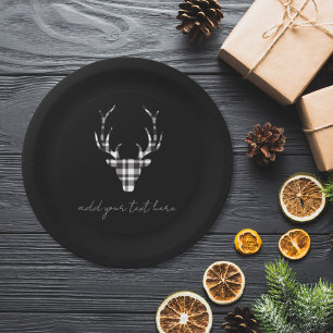 Personalized Black Deer Christmas Paper Plates