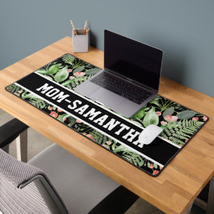 Personalized Black Floral Mom Name Desk Mat