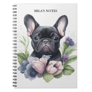 Personalized Black Frenchie Pug Dog Watercolor Notebook