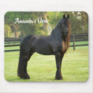 Personalized Black Friesian Horse Mouse Pad