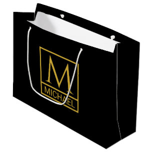 Personalized Black Gift Bag with Initial & Name