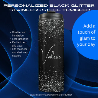 Personalized Black Glitter Stainless Steel Thermal Tumbler