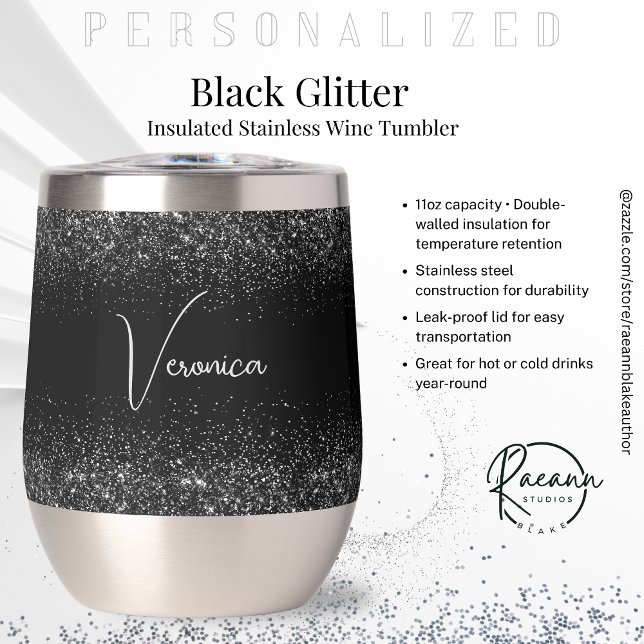 Personalized Black Glitter Stainless Wine Tumbler (Creator Uploaded)
