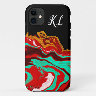 Personalized Black, Gold, Burgundy, Marble Art   iPhone 11 Case