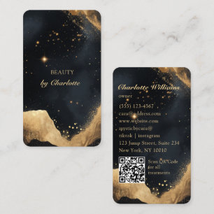 Personalized Black & Gold Galaxy QR Code Business Card