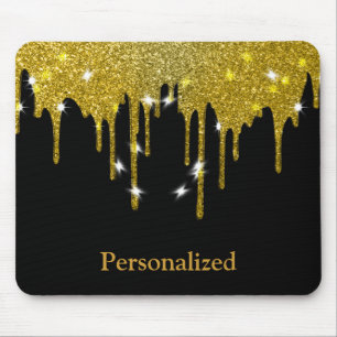 Personalized Black Gold Glitter Faux Foil Mouse Pad