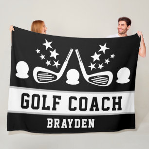 Personalized Black Golf Coach Name Fleece Blanket