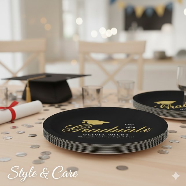 Personalized Black Graduation Celebration Party Paper Plate (Personalized Black Graduation Celebration Party Paper Plates)