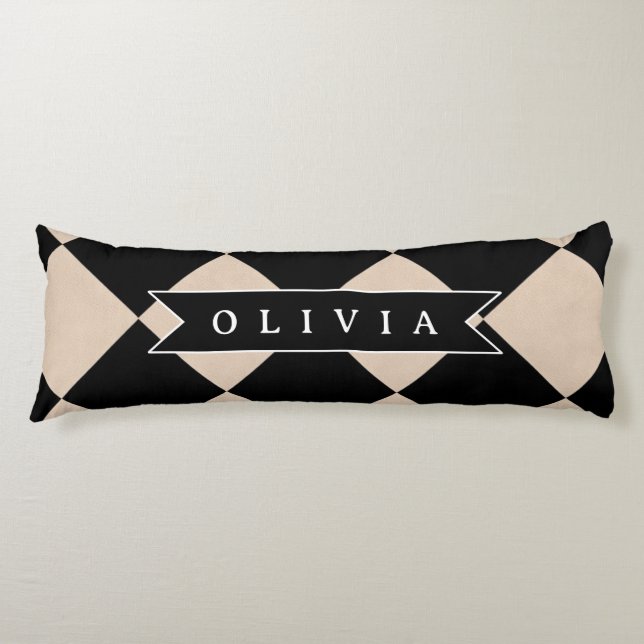 Personalized Black Harlequin Checkered Diamond Body Cushion (Front)