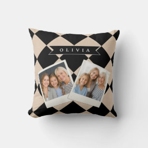 Personalized Black Harlequin Checkered Diamond Cushion
