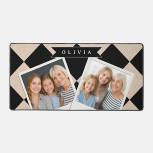 Personalized Black Harlequin Checkered Diamond Desk Mat