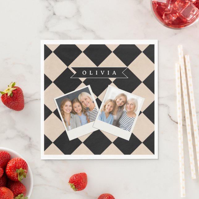 Personalized Black Harlequin Checkered Diamond Napkin (Insitu)