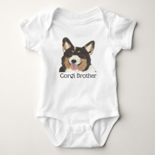 Personalized Black Headed Tricolor Corgi Dog Baby Bodysuit