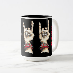 Personalized Black Horns Up      Two-Tone Coffee Mug