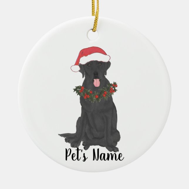 Personalized Black Labrador Christmas Ceramic Ornament (Front)
