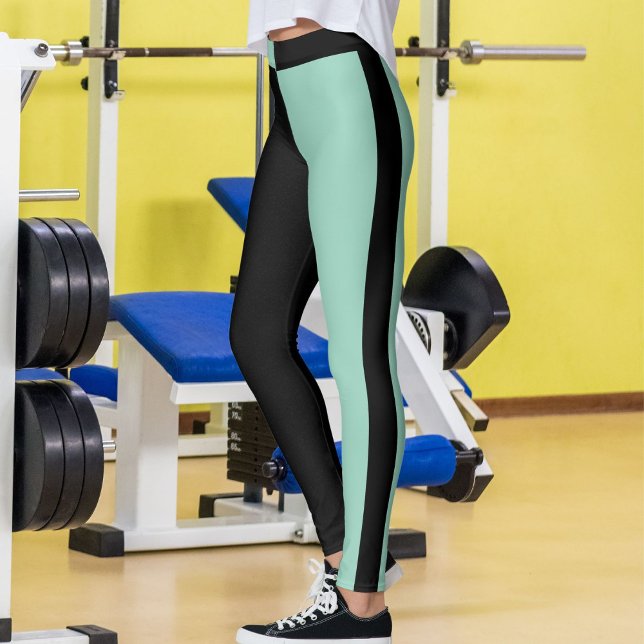 Personalized Black Light Teal Solid Colors Stripes Leggings (Creator Uploaded)