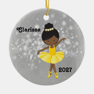 Personalized Black Little Girl Ballerina Ornament