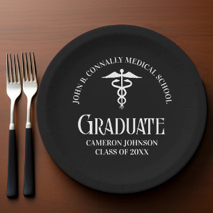 Personalized Black Medical School Graduation Party Paper Plate