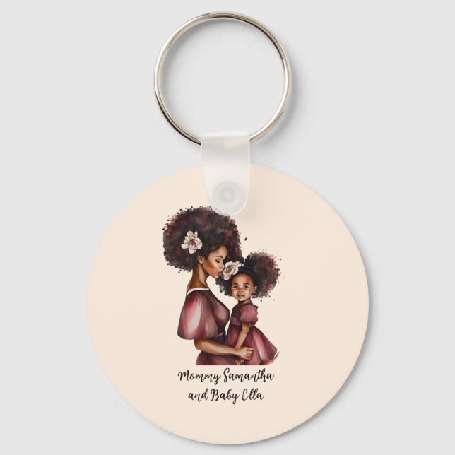 Personalized Black Mom and Daughter (2) Key Ring (Front)