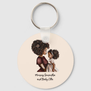 Personalized Black Mom and Daughter (3) Key Ring