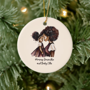 Personalized Black Mom and Daughter (5) Ceramic Ornament