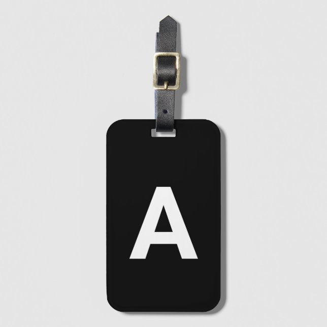 Personalized black Monogrammed Simple Modern Lugg Luggage Tag (Front Vertical)