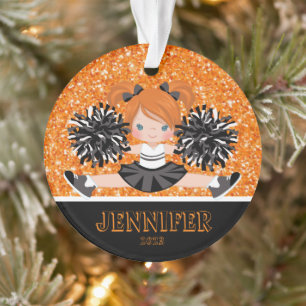 Personalized Black & Orange Cheerleading Ornament 