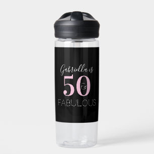 Personalized Black Pink 50th Birthday Party Favor Water Bottle