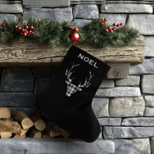 Personalized Black Plaid Deer Christmas Stockings
