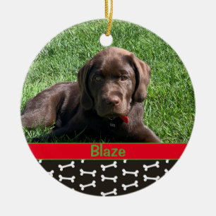 Personalized Black Puppy Dog Bones Photo Pet Ceramic Ornament