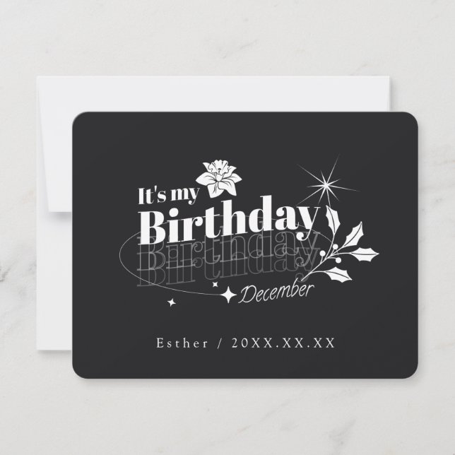 Personalized Black Quote Floral December Birthday Invitation (Front)