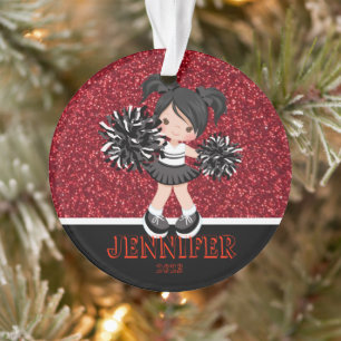 Personalized Black & Red Cheerleading Ornament 