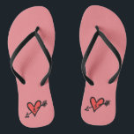 Personalized Black & Red Love Heart Flip Flops<br><div class="desc">Love heart wedding flip flops which can be personalized with the couple's initials.</div>