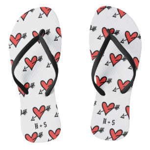 Personalized Black & Red Love Heart Flip Flops